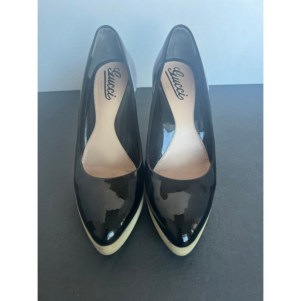 Gucci Tom Ford Platform Pointy Toe Black‎ White Patent Leather Slip On Pumps 6.5 - Picture 3 of 12